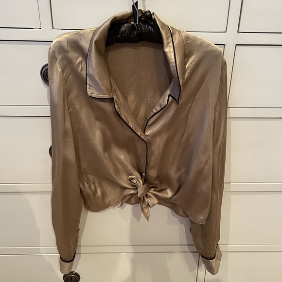 Aritzia Tops - WILFRED (ARITZIA) bronze silk tie front blouse